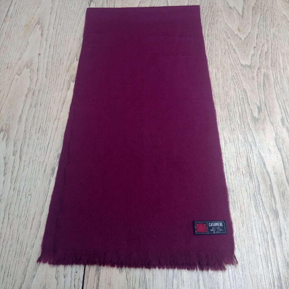 Burgundy maroon cashmere scarf with subtle fringe